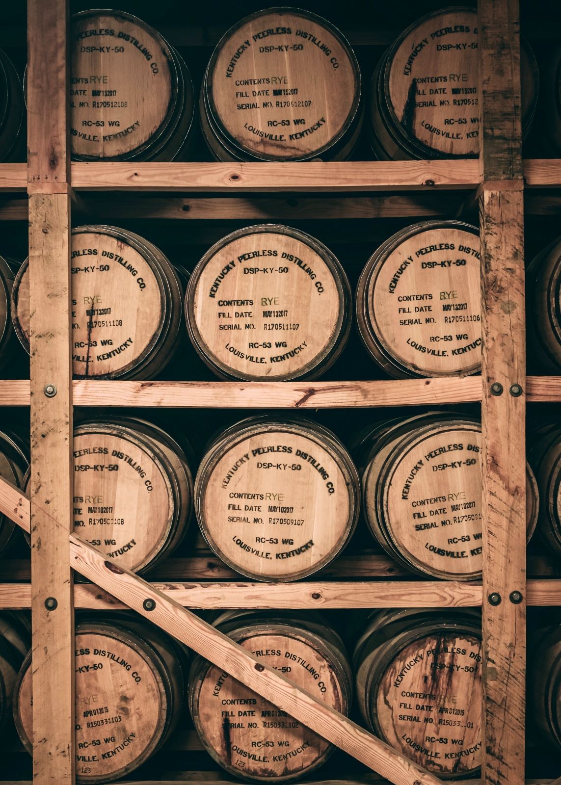 Αμερικάνικα βαρέλια με rye whiskey από το Kentucky στοιβαγμένα για ωρίμανση