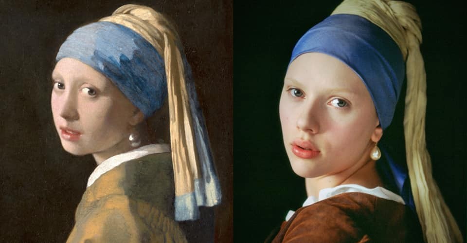 Girl with a Pearl Earring (1665), Johannes Vermeer - Girl with a Pearl Earring (2003), Peter Webber