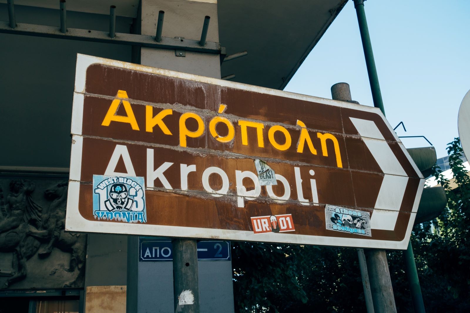 Πινακίδα που δείχνει κατεύθυνση προς Ακρόπολη