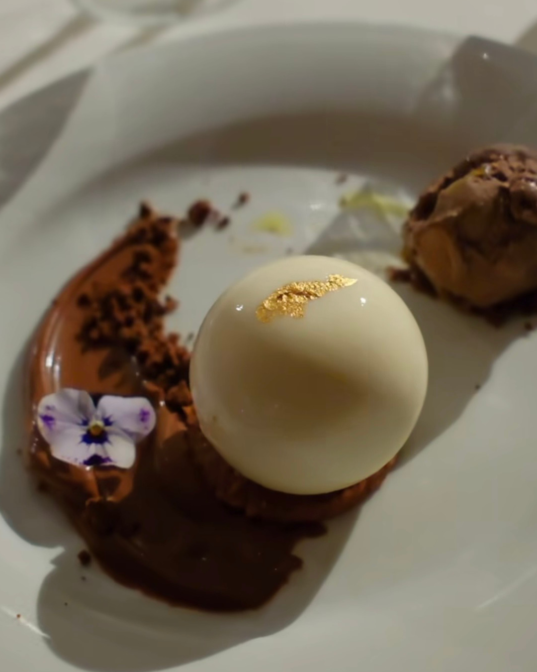 Kaïmaki mousse Dessert Chocolate sauce made with GAEA Sitia Extra Virgin Olive Oil & fleur de sel, & GAEA Sitia Extra Virgin Olive Oil chocolate ice cream